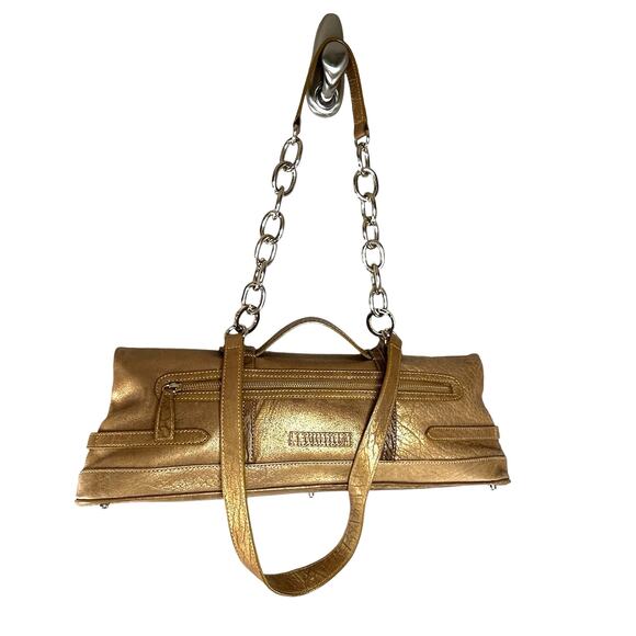 Y2K BCBGMaxazria Structured 3-Way Handbag Bronze Metallic Leather Minimalist - Picture 2 of 10